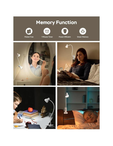 Lámpara de lectura USB LiFMIRA con clip, 3 modos y 10 niveles de brillo