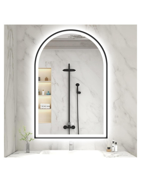 Espejo LED S'bagno Arco Negro 91x61cm Antivaho Regulable Espejo LED S'bagno Arco Negro 91x61cm Antivaho Regulable