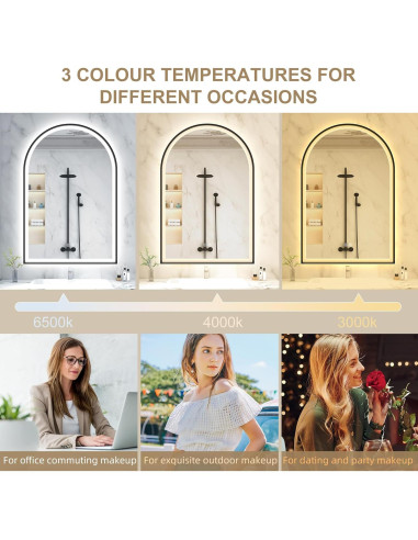 Espejo LED S'bagno Arco Negro 91x61cm Antivaho Regulable