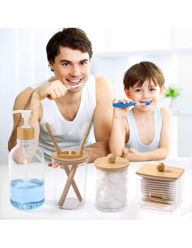 Juego de Accesorios de Baño Tbestmax 4 Piezas Bambú