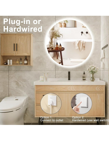 Espejo de Baño LED Redondo BuLife 61 cm Anti-vaho 3 Colores