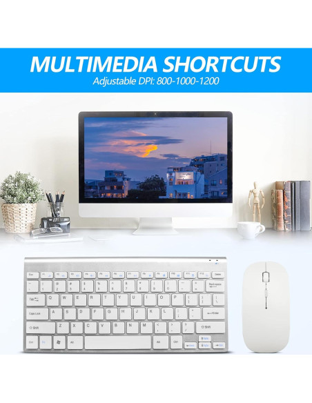 Combo Teclado y Ratón Inalámbrico LeadsaiL GHKM03 Plata Blanca Combo Teclado y Ratón Inalámbrico LeadsaiL GHKM03 Plata Blanca