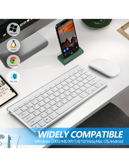 Combo Teclado y Ratón Inalámbrico LeadsaiL GHKM03 Plata Blanca Combo Teclado y Ratón Inalámbrico LeadsaiL GHKM03 Plata Blanca