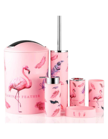 Juego de Accesorios de Baño JOTOM 6 Piezas Flamingo Juego de Accesorios de Baño JOTOM 6 Piezas Flamingo