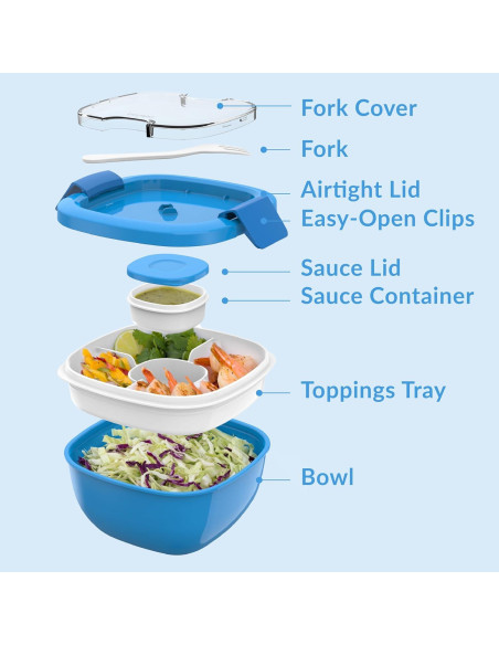 Contenedor de Ensalada Bentgo Azul 1.6L con Bandeja 4 Compartimentos Contenedor de Ensalada Bentgo Azul 1.6L con Bandeja 4 Compartimentos