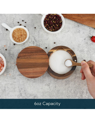 Caja de Sal de Madera de Acacia KITCHENDAO con Cuchara 170ml