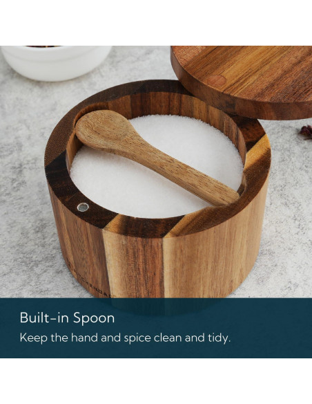 Caja de Sal de Madera de Acacia KITCHENDAO con Cuchara 170ml Caja de Sal de Madera de Acacia KITCHENDAO con Cuchara 170ml