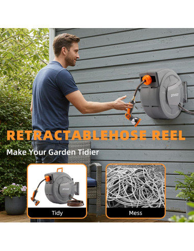 Carrete de Manguera de Jardín DNYKER 20m 1/2" Retráctil Pared