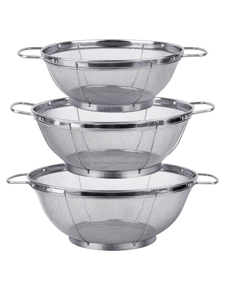 Paquete de 3 Coladores de Acero Inoxidable Tiawudi 18/8 Paquete de 3 Coladores de Acero Inoxidable Tiawudi 18/8