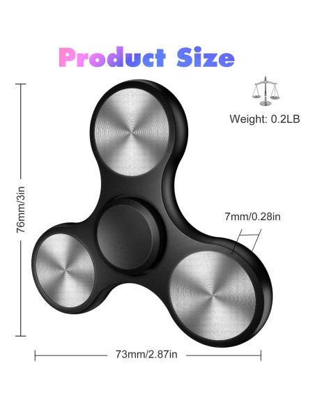 Fidget Spinner Metal AUKARENY Negro Alivio Estrés 3-8 Min Fidget Spinner Metal AUKARENY Negro Alivio Estrés 3-8 Min