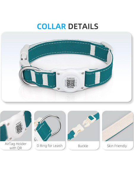 Collar para Perro Furrigo Airtag Impermeable Algodón S Aguamarina Collar para Perro Furrigo Airtag Impermeable Algodón S Aguamarina