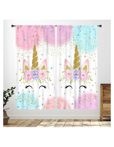 Cortinas de Unicornio Lnepty 2 Paneles 53x160 cm Rosa
