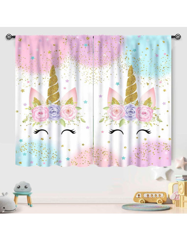 Cortinas de Unicornio Lnepty 2 Paneles 53x160 cm Rosa