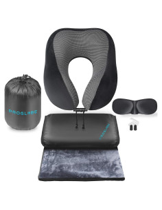 Kit de Viaje 4 en 1 Proglobe - Almohada Espuma Memoria y Manta