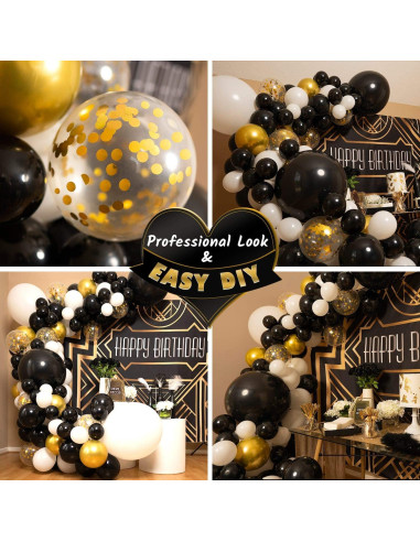 Kit Guirnalda de Globos Sheryl Decor - Negro, Blanco y Dorado