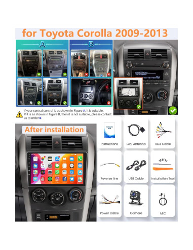 Radio de Coche Rimoody Android 13 para Toyota Corolla 2009-2013