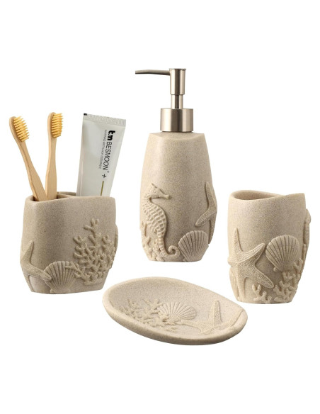 Juego de Accesorios de Baño Marítimo Haocoott 4 Piezas Juego de Accesorios de Baño Marítimo Haocoott 4 Piezas