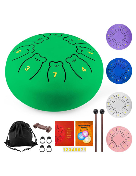 Tambor de Lengua de Acero Verde 15.24 cm 8 Notas para Niños Tambor de Lengua de Acero Verde 15.24 cm 8 Notas para Niños
