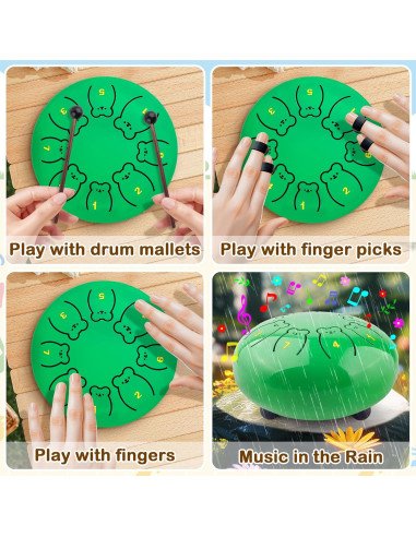 Tambor de Lengua de Acero Verde 15.24 cm 8 Notas para Niños