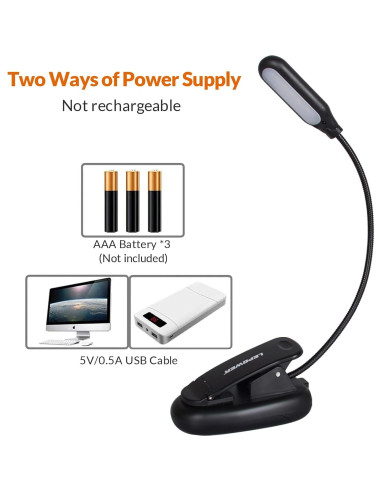 Luz de Libro LED LEPOWER con Clip, 5 LEDs, Portátil, Negro