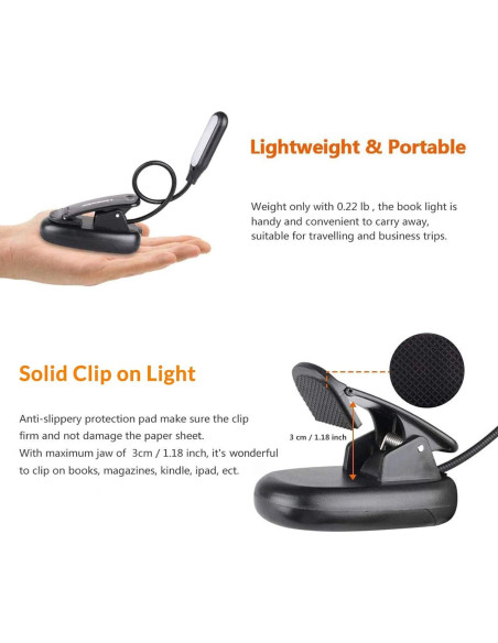 Luz de Libro LED LEPOWER con Clip, 5 LEDs, Portátil, Negro Luz de Libro LED LEPOWER con Clip, 5 LEDs, Portátil, Negro