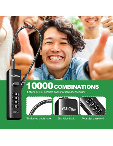Candado de Cable Vazioyar con Combinación 4 Dígitos y 3 Cables