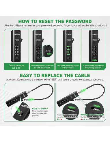 Candado de Cable Vazioyar con Combinación 4 Dígitos y 3 Cables