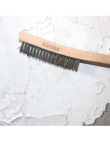 Cepillo de Alambre Inoxidable MAXMAN 35.56 cm Mango de Madera