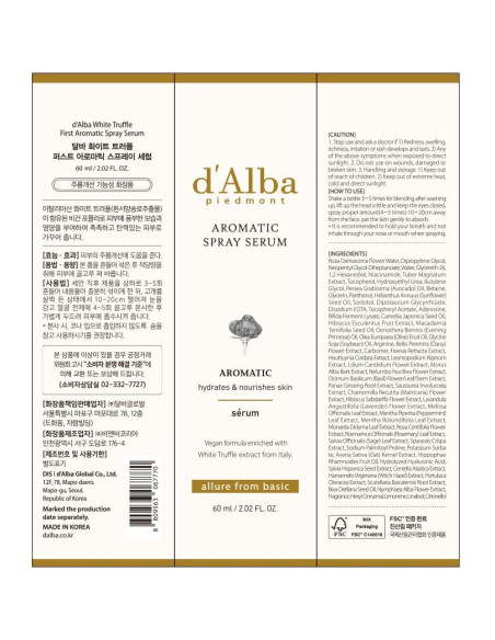 Serum en Spray Aromático d'Alba Piedmont 59.87 ml Hidratante Serum en Spray Aromático d'Alba Piedmont 59.87 ml Hidratante