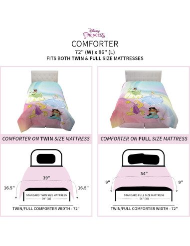 Edredón Reversible Microfibra Disney Princess Franco 218x183cm