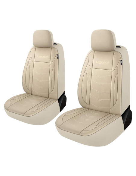 Fundas de Asiento de Coche CAROMOP Beige PU Impermeables Fundas de Asiento de Coche CAROMOP Beige PU Impermeables