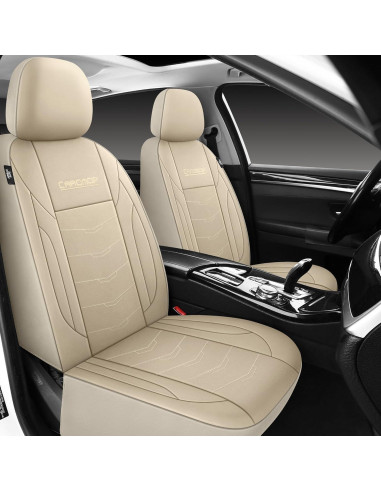 Fundas de Asiento de Coche CAROMOP Beige PU Impermeables