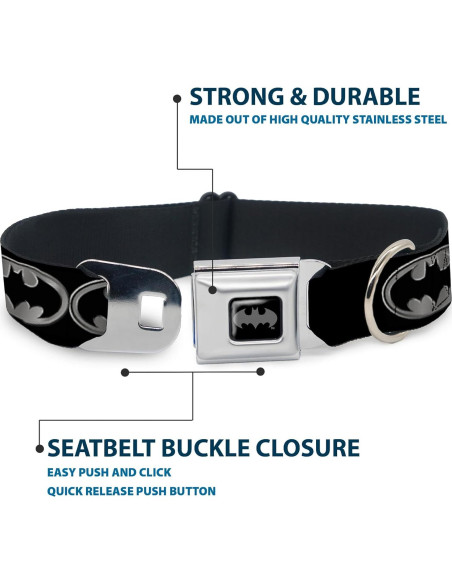 Collar de Perro Buckle-Down Batman Negro Plateado 66 cm Collar de Perro Buckle-Down Batman Negro Plateado 66 cm