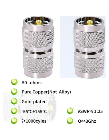 Adaptador UHF macho a UHF macho 2PCS CNARIO 50 Ohm