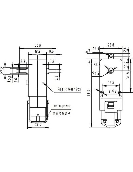 Motorreductor DC 3-6V Diann 4pcs 200RPM 1:48 para Robot DIY Motorreductor DC 3-6V Diann 4pcs 200RPM 1:48 para Robot DIY
