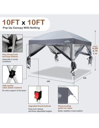 Carpa Plegable AIGOCANO 3x3m con Pantalla y Bolsa Ruedas