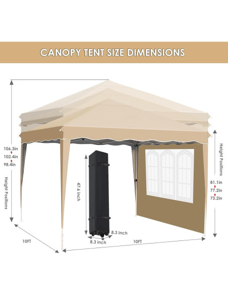 Carpa Plegable MAMIZO 10x10ft con 4 Paredes Laterales Caqui Carpa Plegable MAMIZO 10x10ft con 4 Paredes Laterales Caqui