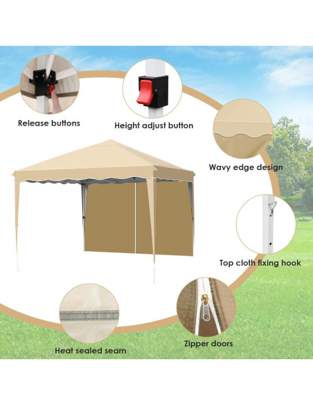 Carpa Plegable MAMIZO 10x10ft con 4 Paredes Laterales Caqui Carpa Plegable MAMIZO 10x10ft con 4 Paredes Laterales Caqui