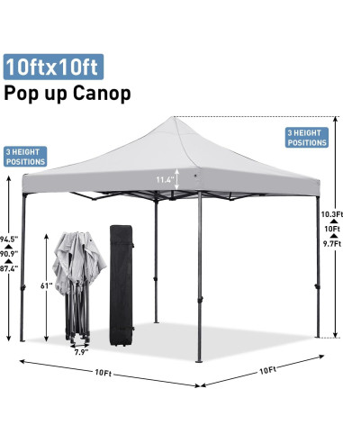 Carpa Plegable 3x3m GDY Blanca para Exterior con Protección UV