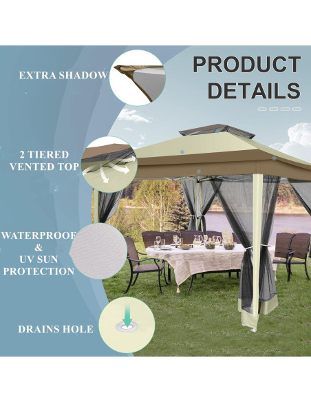 Gazebo Plegable COBIZI 12x12m con Mosquitera y Bolsa de Transporte Gazebo Plegable COBIZI 12x12m con Mosquitera y Bolsa de Transporte