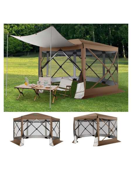 Carpa Gazebo Plegable COBIZI 3.66x3.66m Marrón con Mosquitera Carpa Gazebo Plegable COBIZI 3.66x3.66m Marrón con Mosquitera