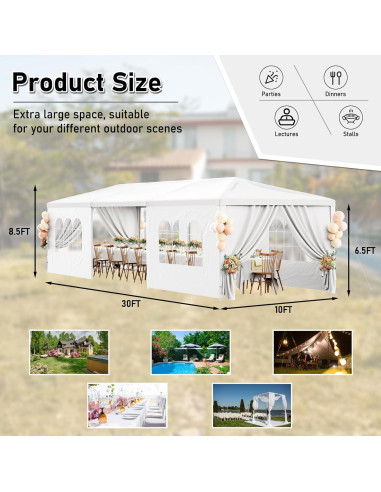 Carpa de Fiesta Exterior 3m x 9m Susici con 7 Paredes Removibles