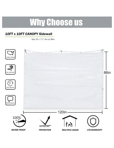 Paredes Laterales SCOCANOPY para Carpa 10x10, Paquete de 3, Blanco