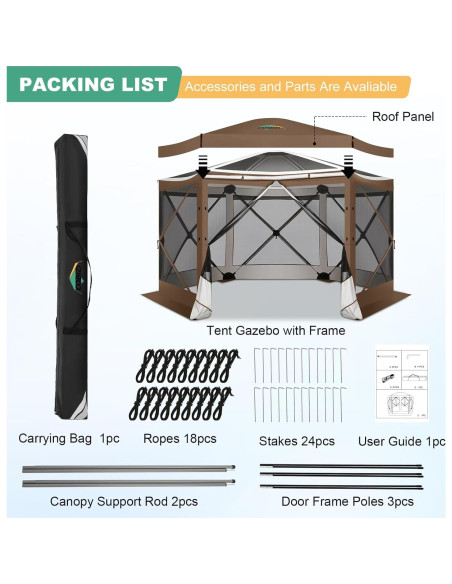 Carpa Gazebo Plegable COBIZI 3.66x3.66m Marrón con Mosquitera Carpa Gazebo Plegable COBIZI 3.66x3.66m Marrón con Mosquitera