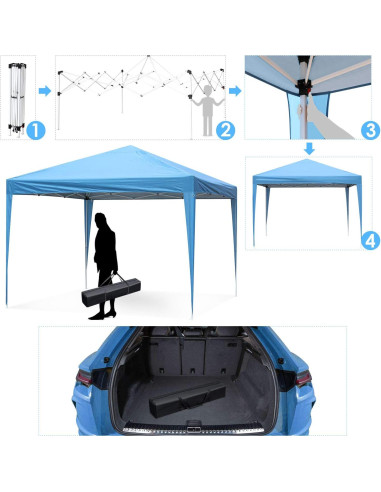 Carpa Plegable 3x3 m OKVAC Azul con Paredes Removibles