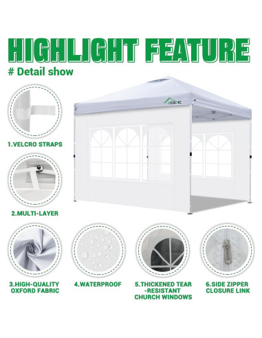 Paredes Laterales Carpa Plegable Acepic 3 Piezas 210D Blanca