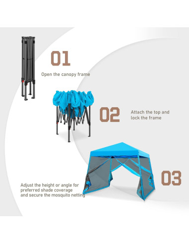 Carpa Plegable EAGLE PEAK 3x3m con Red Antimosquitos Azul