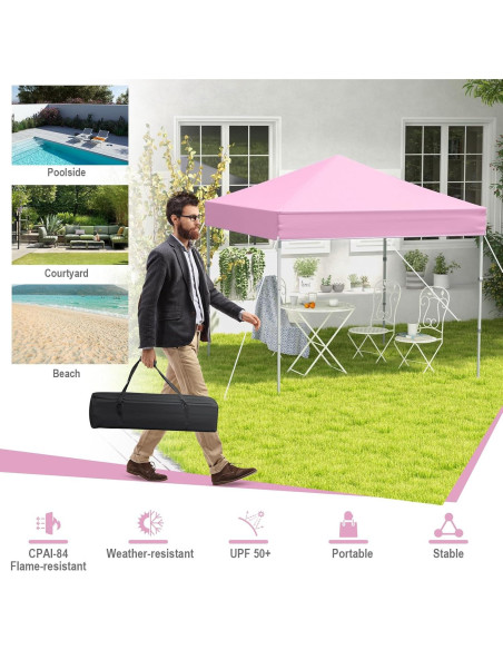Carpa Plegable Tangkula 2x2 m Rosa con Protección Solar UPF 50+ Carpa Plegable Tangkula 2x2 m Rosa con Protección Solar UPF 50+