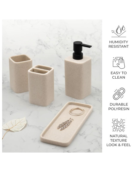 Juego de Accesorios de Baño Beige ZCCZ 4 Piezas Poliresina Juego de Accesorios de Baño Beige ZCCZ 4 Piezas Poliresina