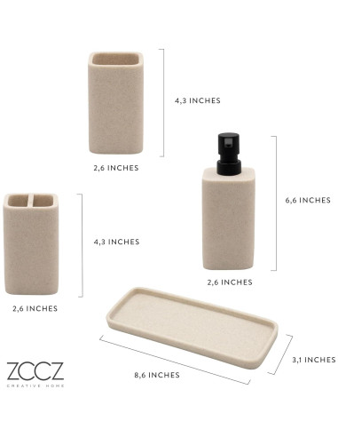 Juego de Accesorios de Baño Beige ZCCZ 4 Piezas Poliresina